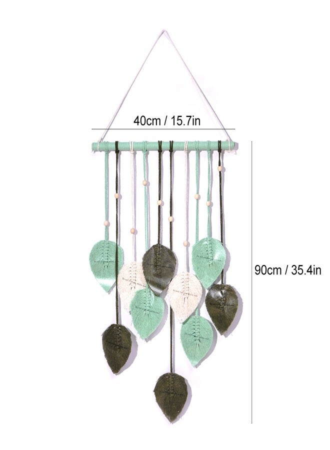 Macrame Wall Hanging Leaves, Bohemian Wall Hanging Woven Tapestry, Large Chic Woven Leaf Tassels Handmade Woven Wall Art for Bedroom Living Room Apartment Gallery Home Green - Image 2